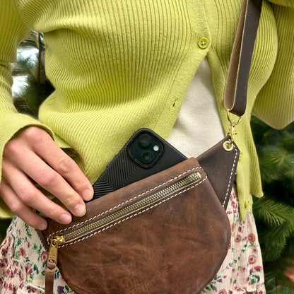 Brown Sling and Go Leather Fanny Pack