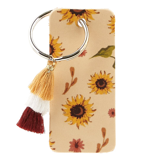 Sunflower Finished Rectangle Leather Keychain