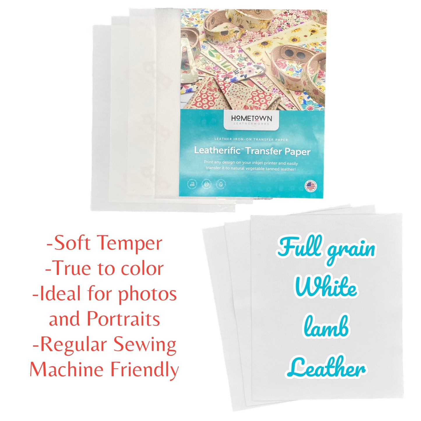 Leatherific Transfer Paper and White Lamb Leather Bundle 8 1/2" By 11"