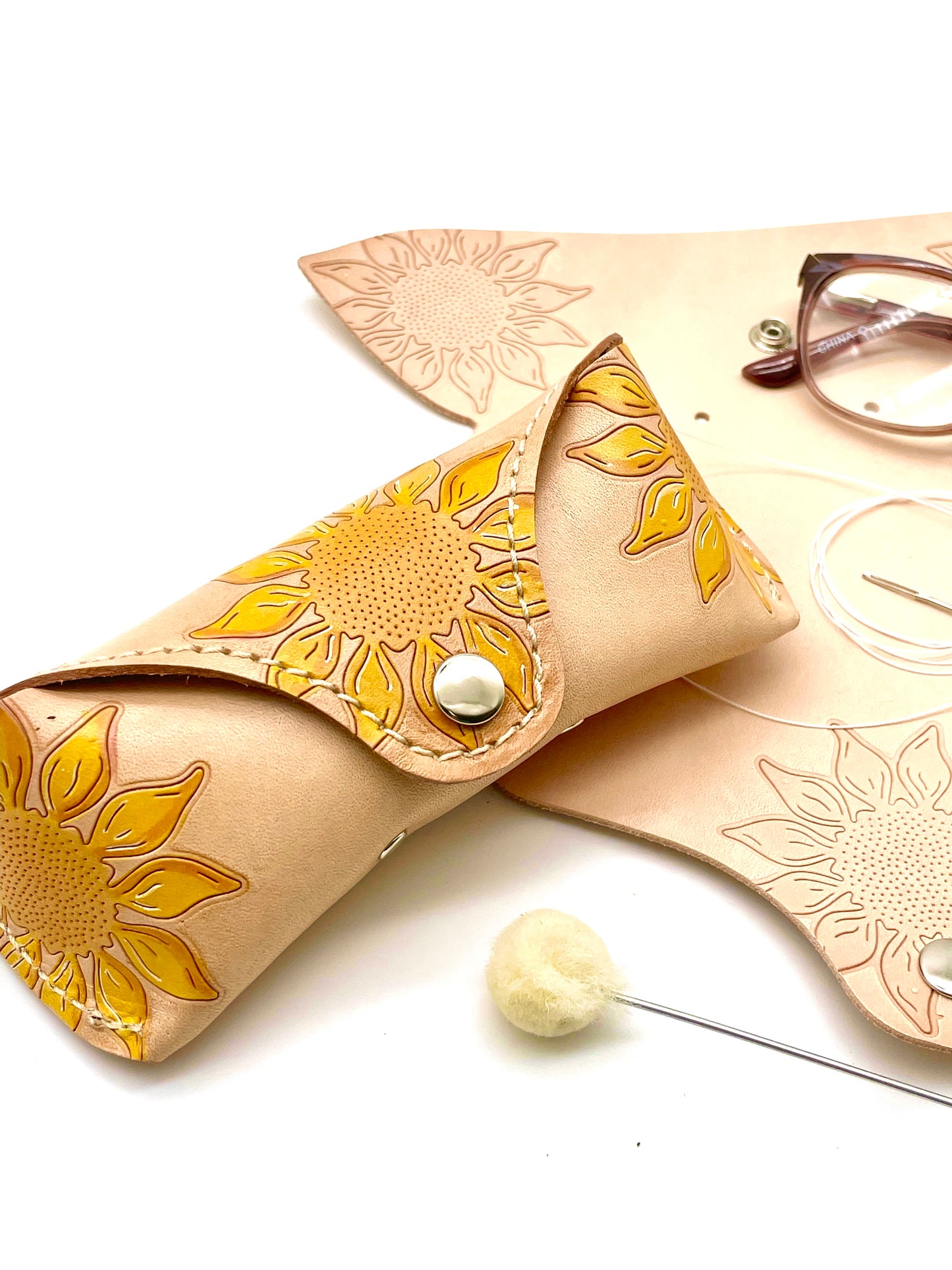 Sunflower DIY Leather Eyeglass Case